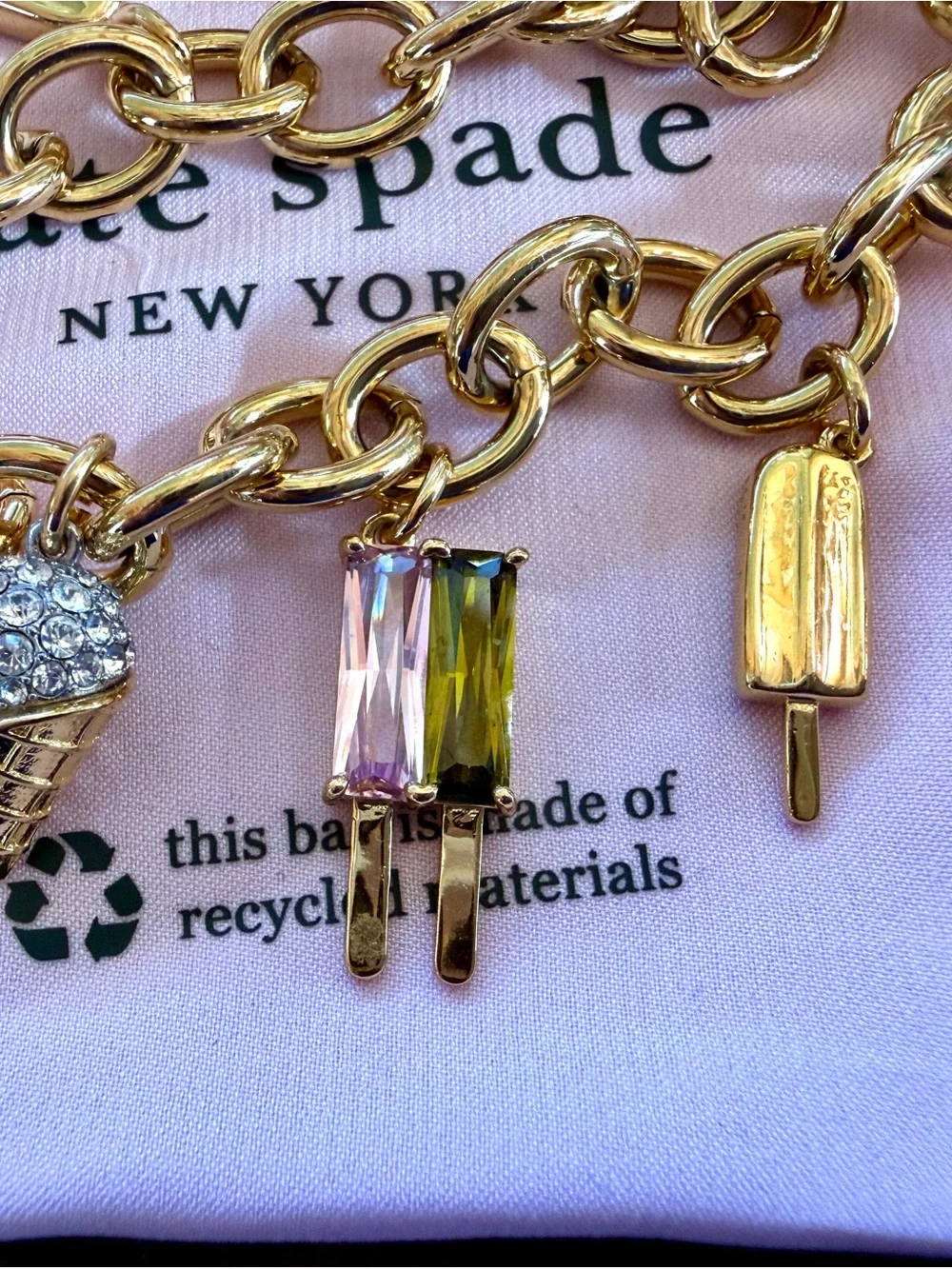 kate spade New York Gold Charm Bracelet with Ice Cream & Burger Charms - Picture 3 of 5